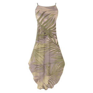 Hawaiian Tropical Print Soft Tones Sleeveless Dress with Side Slits