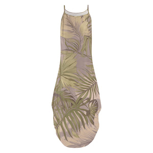 Hawaiian Tropical Print Soft Tones Sleeveless Dress with Side Slits