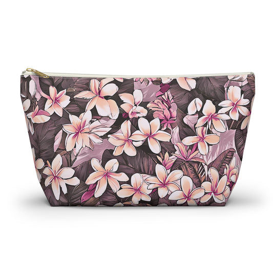 Plumeria Hawaiian Tropical Print Pink Tones - Accessory Pouch w T-bottom