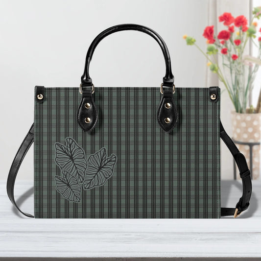 Kalo Palaka Faux Leather Tote - The Haunani Tote in Black and Teal