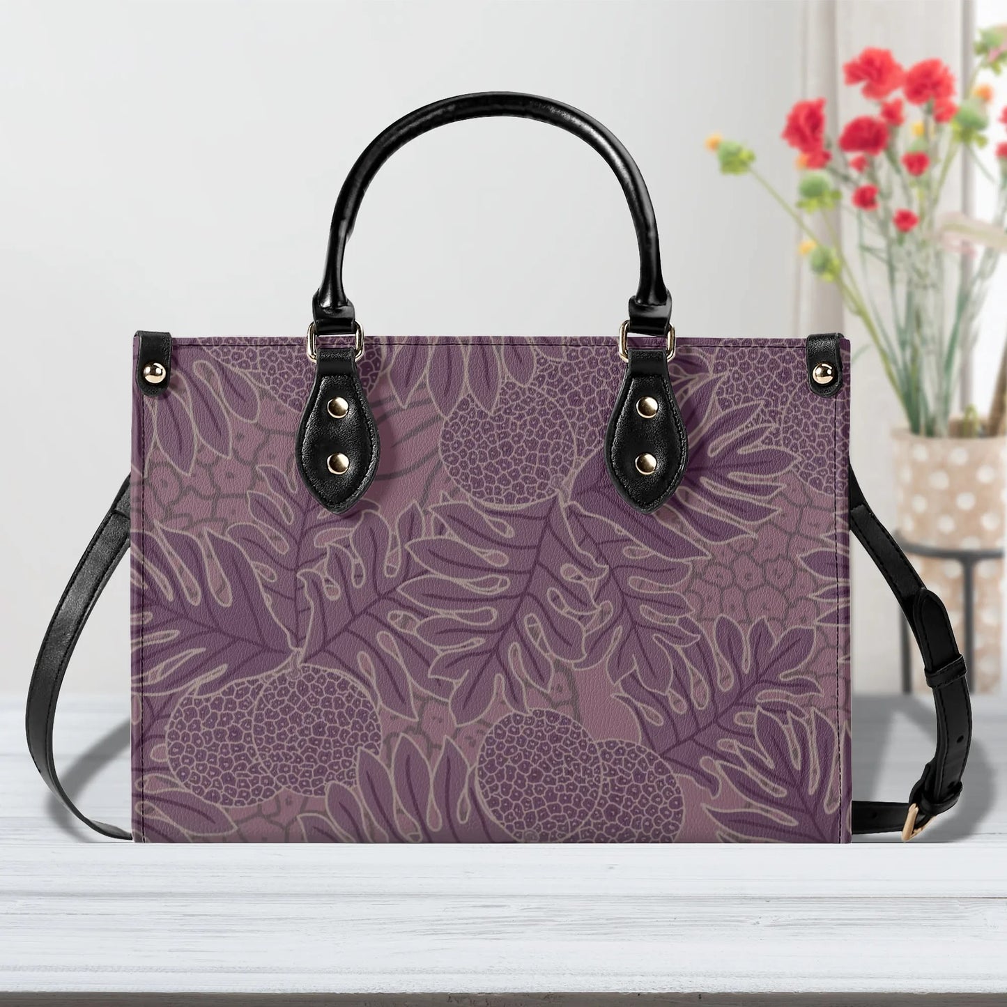 Ulu Faux Leather Tote - The Haunani Tote Bag in Purple