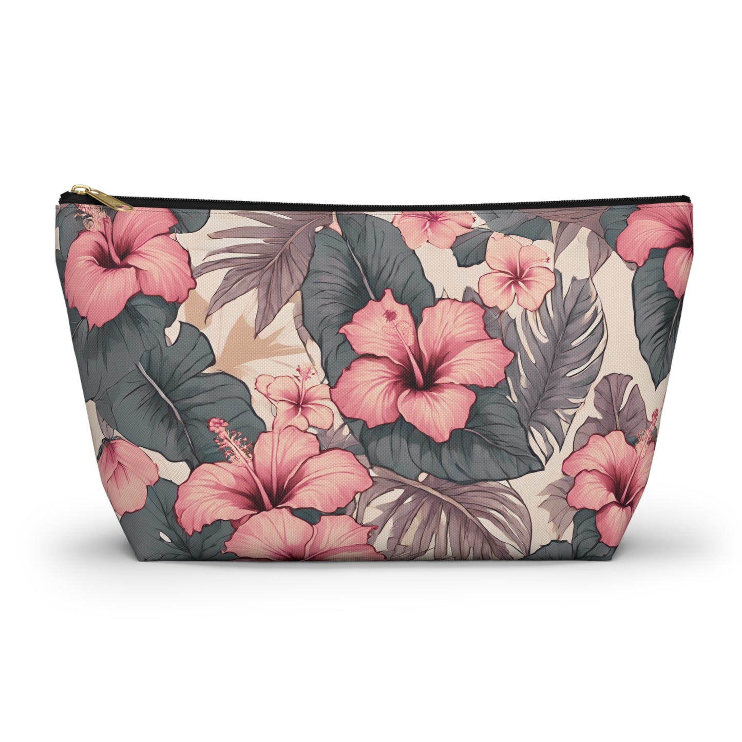 Hibiscus Hawaiian Tropical Print Soft Tones - Accessory Pouch w T-bottom