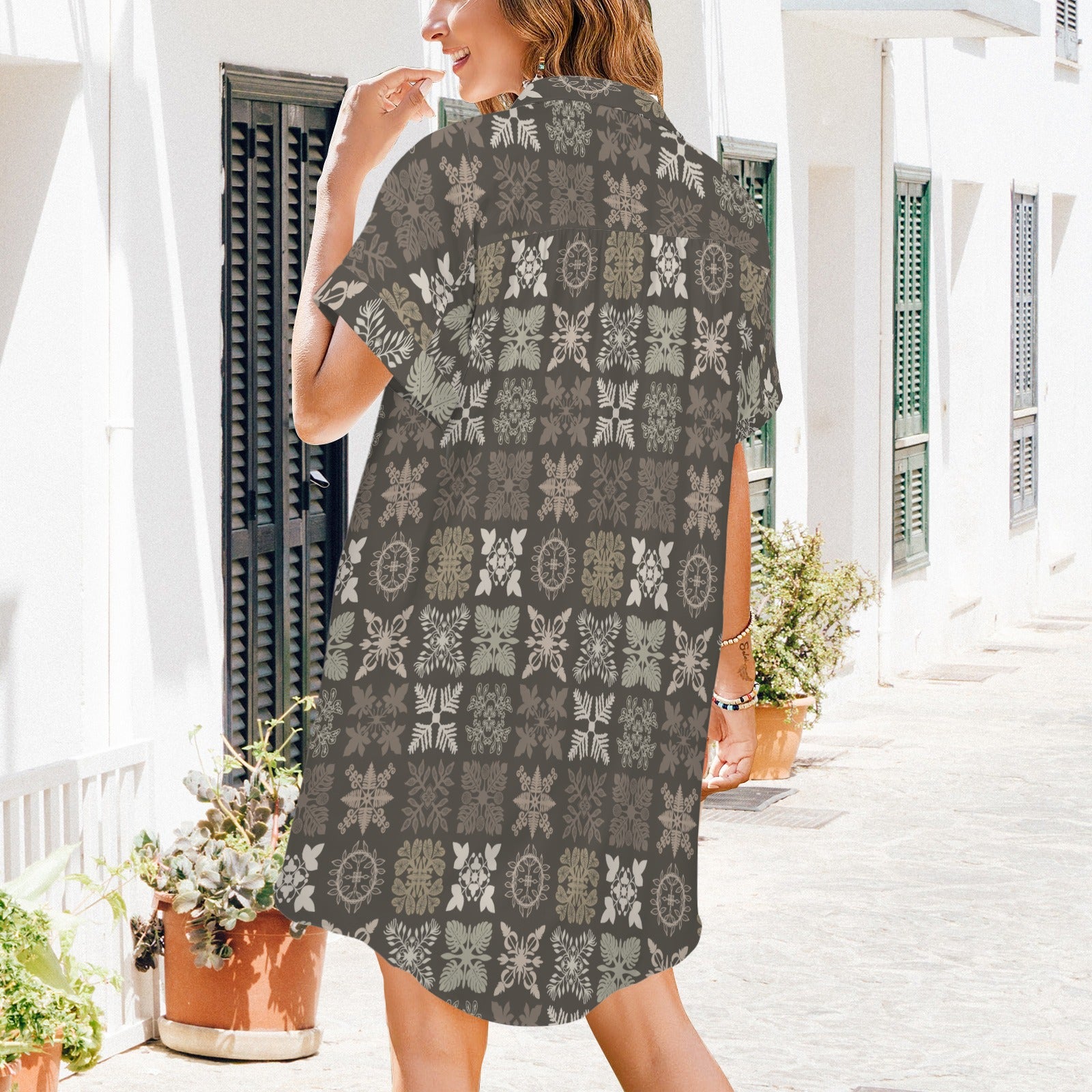 Kapa Kuiki Quilt Nani 2.0 Shirt Dress -  Taupe and Browns