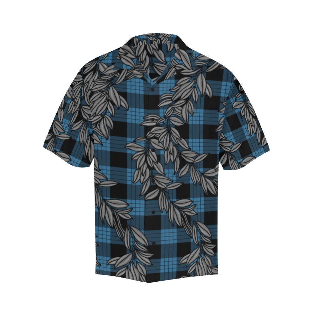 Maile and Palaka Hawaiian Print Men's Aloha Shirt - Blue and Black