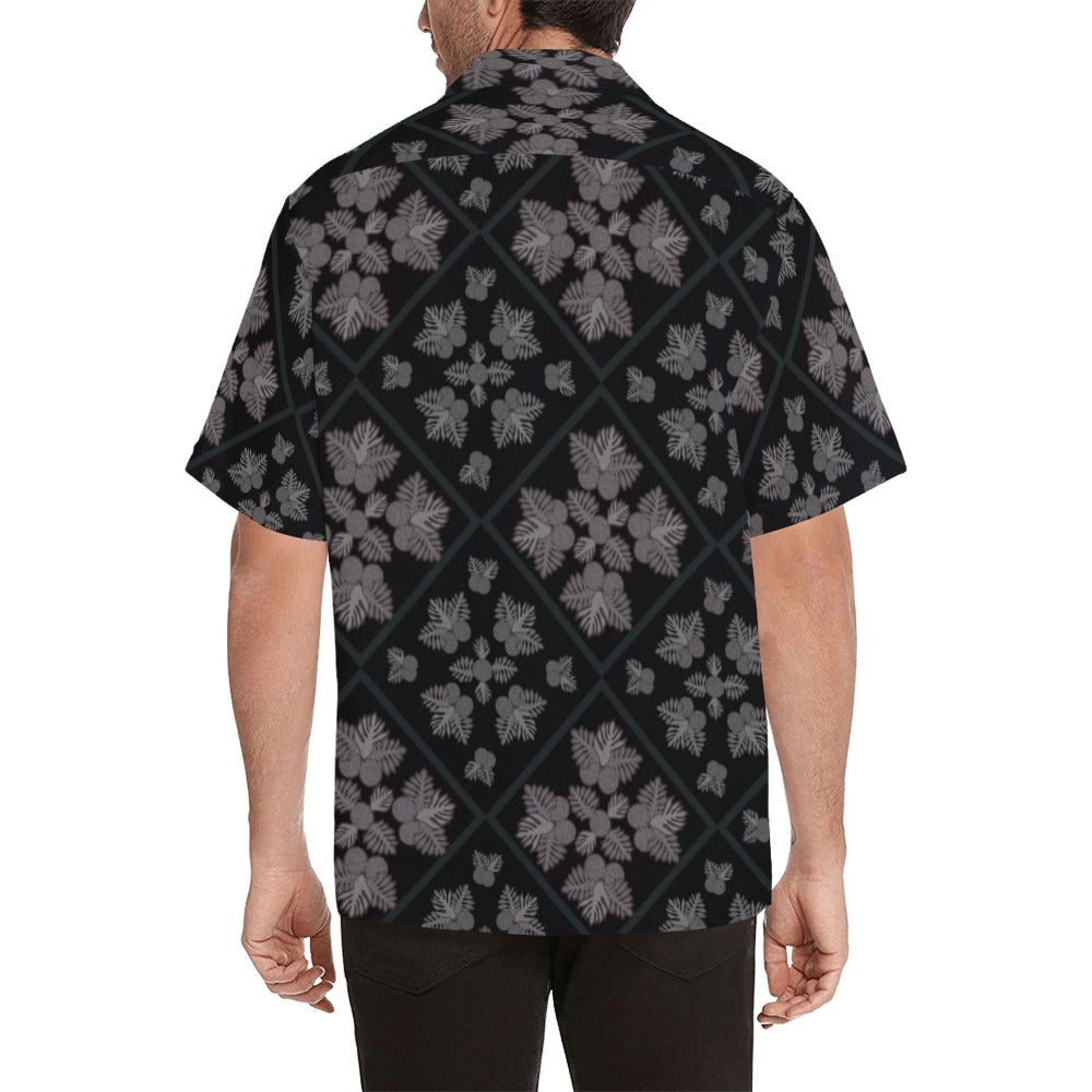 Ulu Quilt - Menʻs Aloha Shirt, Black and Gray Hawaiian Shirt