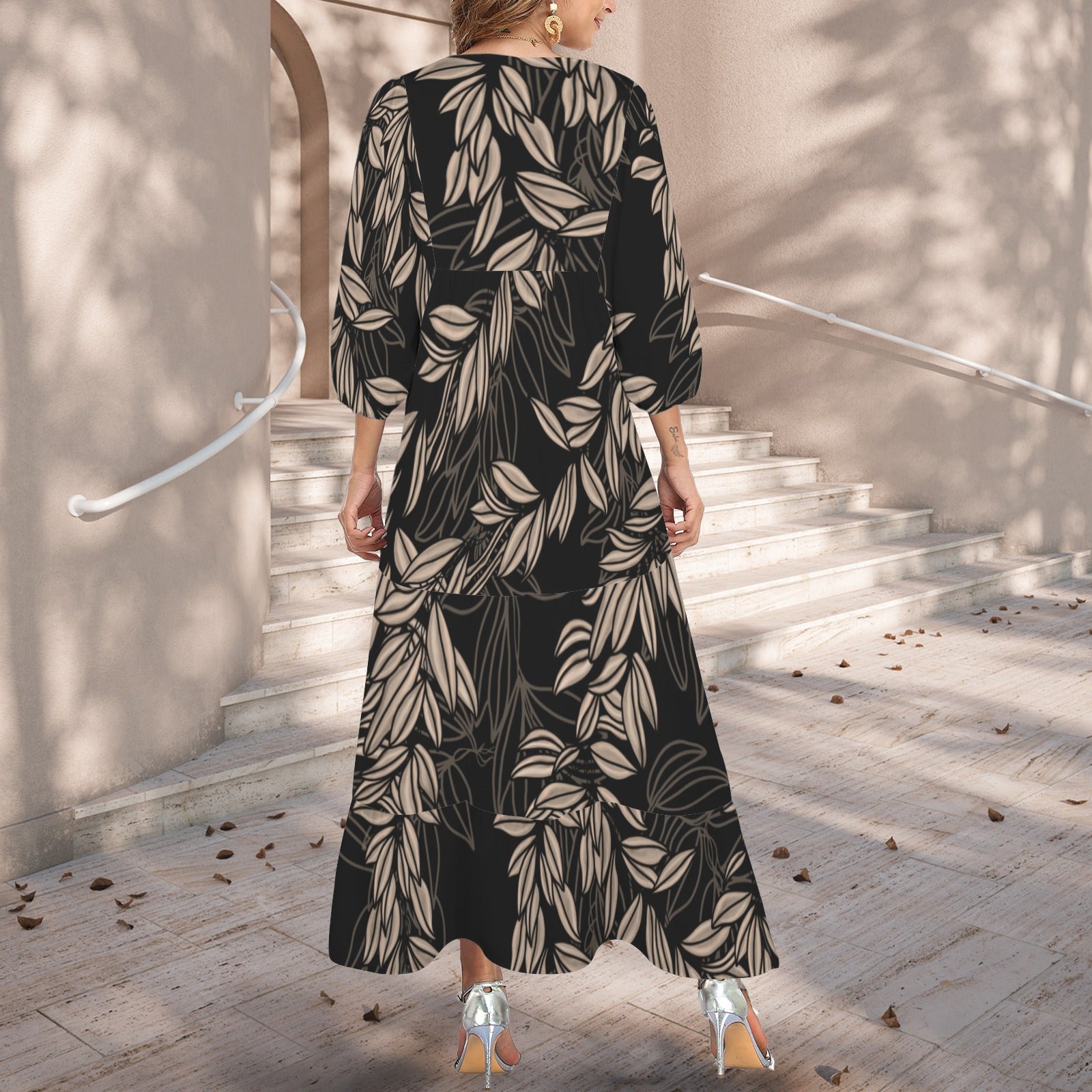Pauahi Mu'u mu'u maxi dress - Maile Lei in Black and Brown
