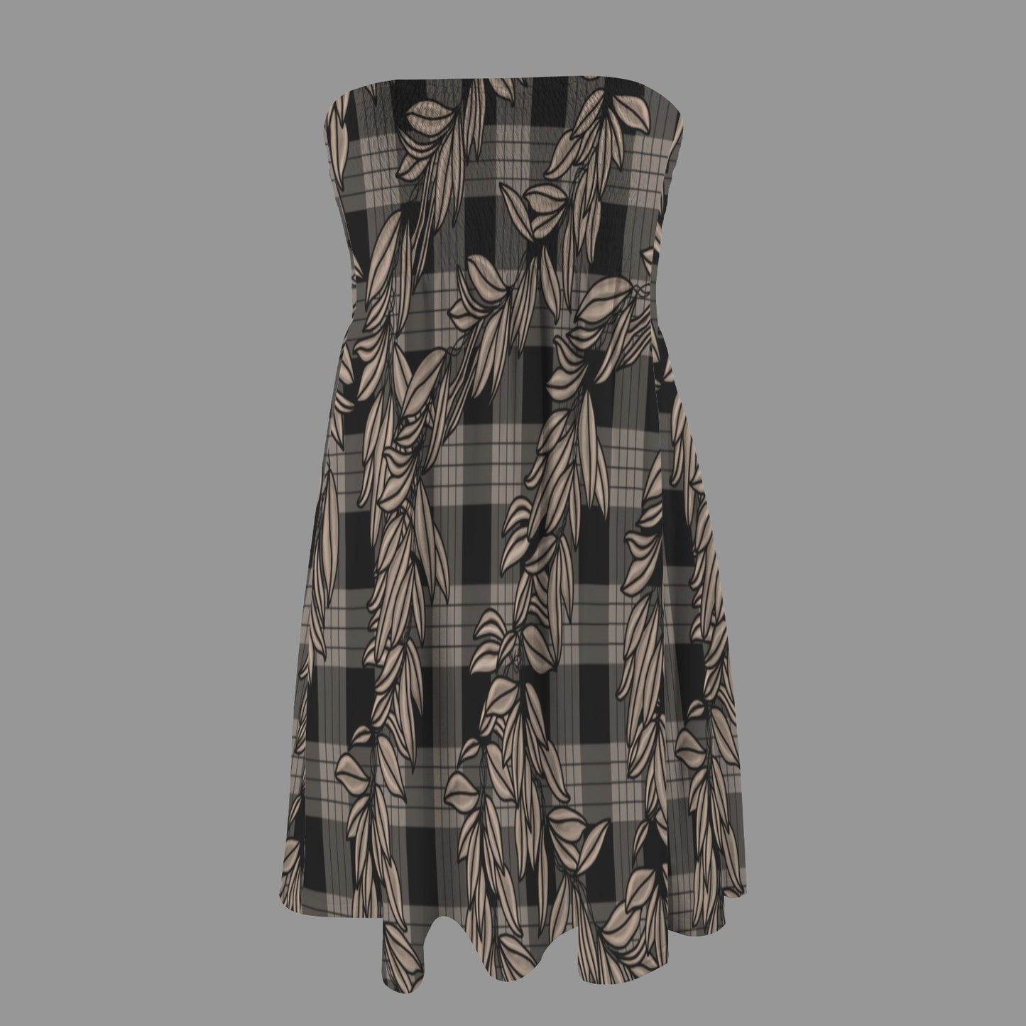 Hauʻoli Strapless Tube Dress - Maile lei and palaka - black and brown