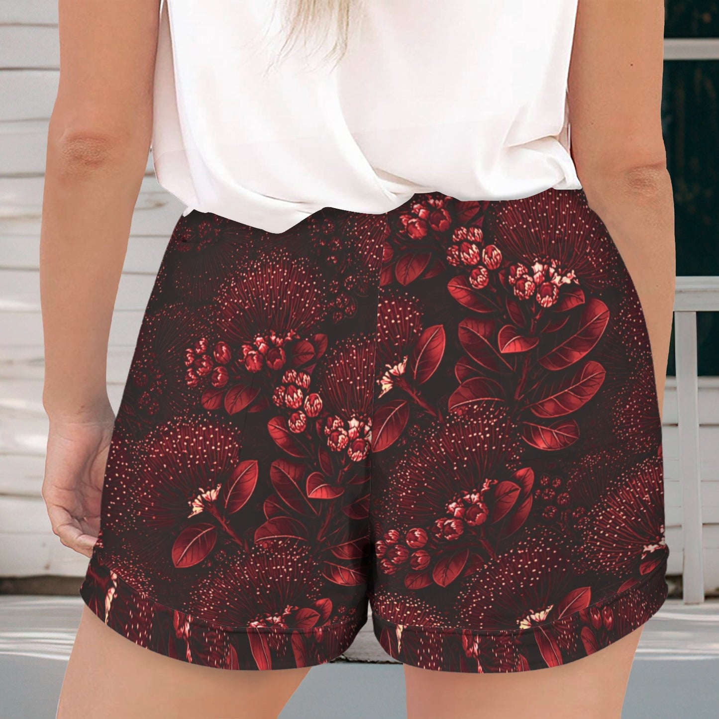 holoholo shorts in ohia lehua red