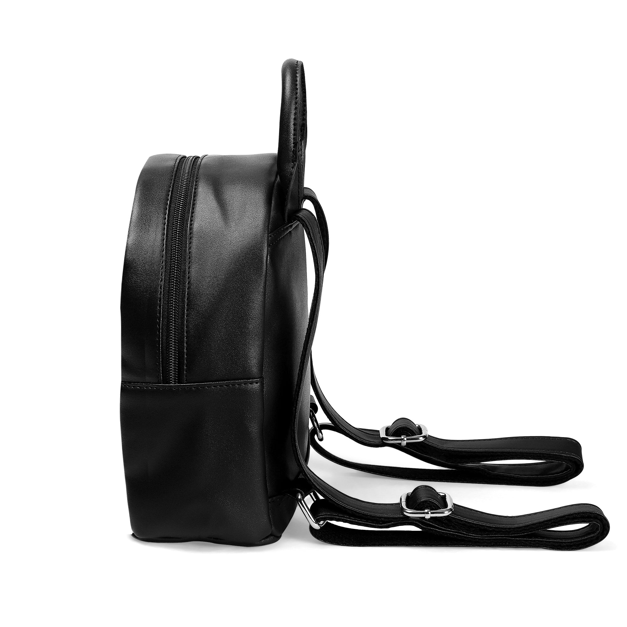 Heliconia Hawaiian Print Mini Backpack - Faux Leather, Black and Pink