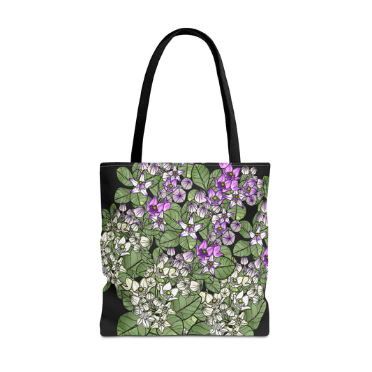 Pua Kalaunu  Crown Flower Hawaiian Print Tote Bag (purple and white flowers)