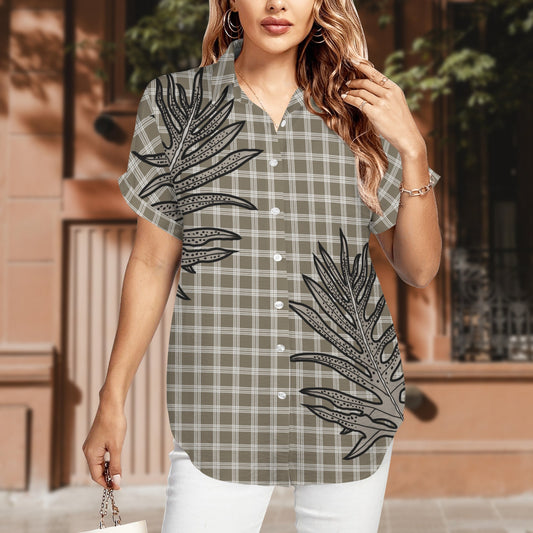 Palaka and Laua'e - Women's Short Sleeve Button Down Shirt - Taupe
