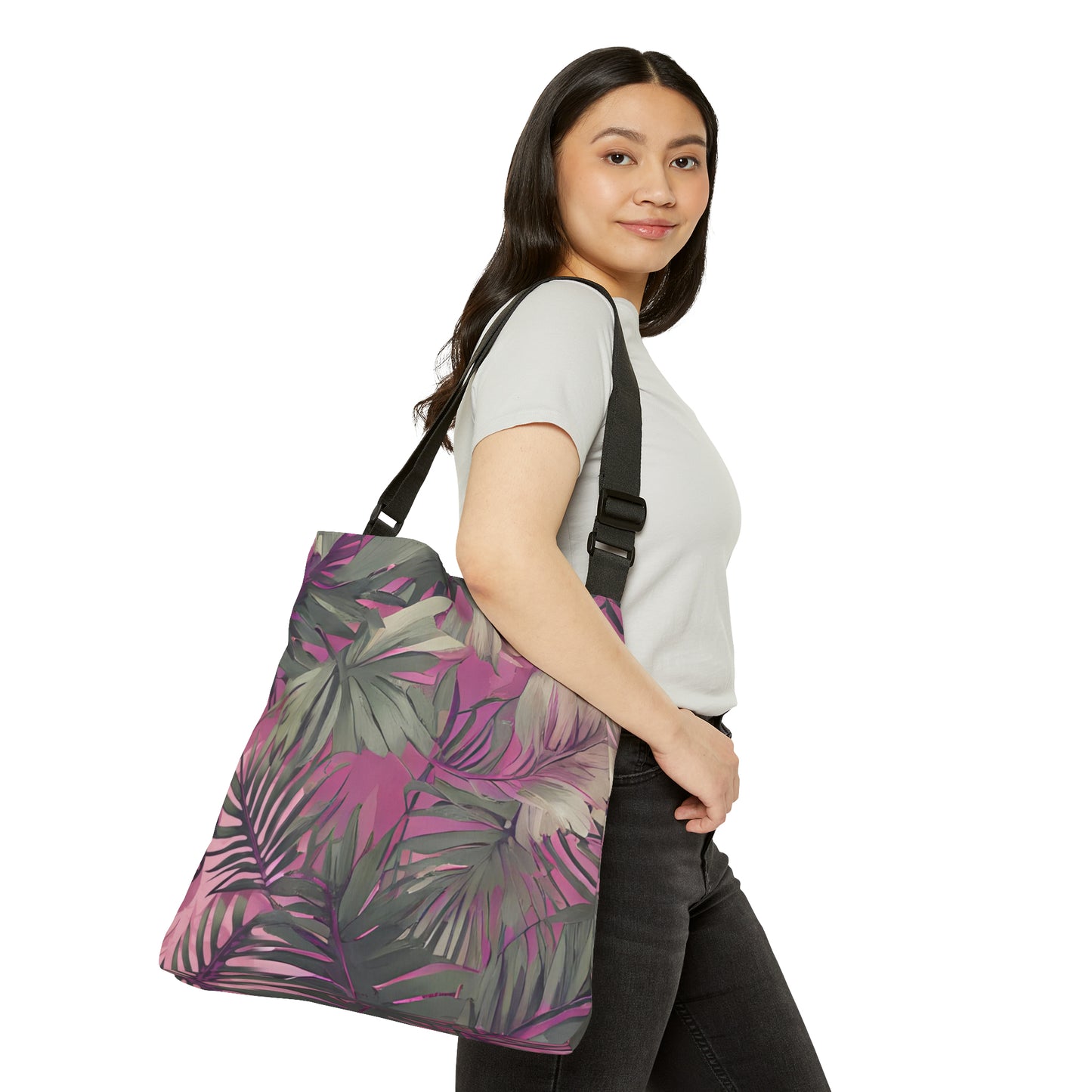 Hawaiian Tropical Print Pink Tones Adjustable Tote Bag