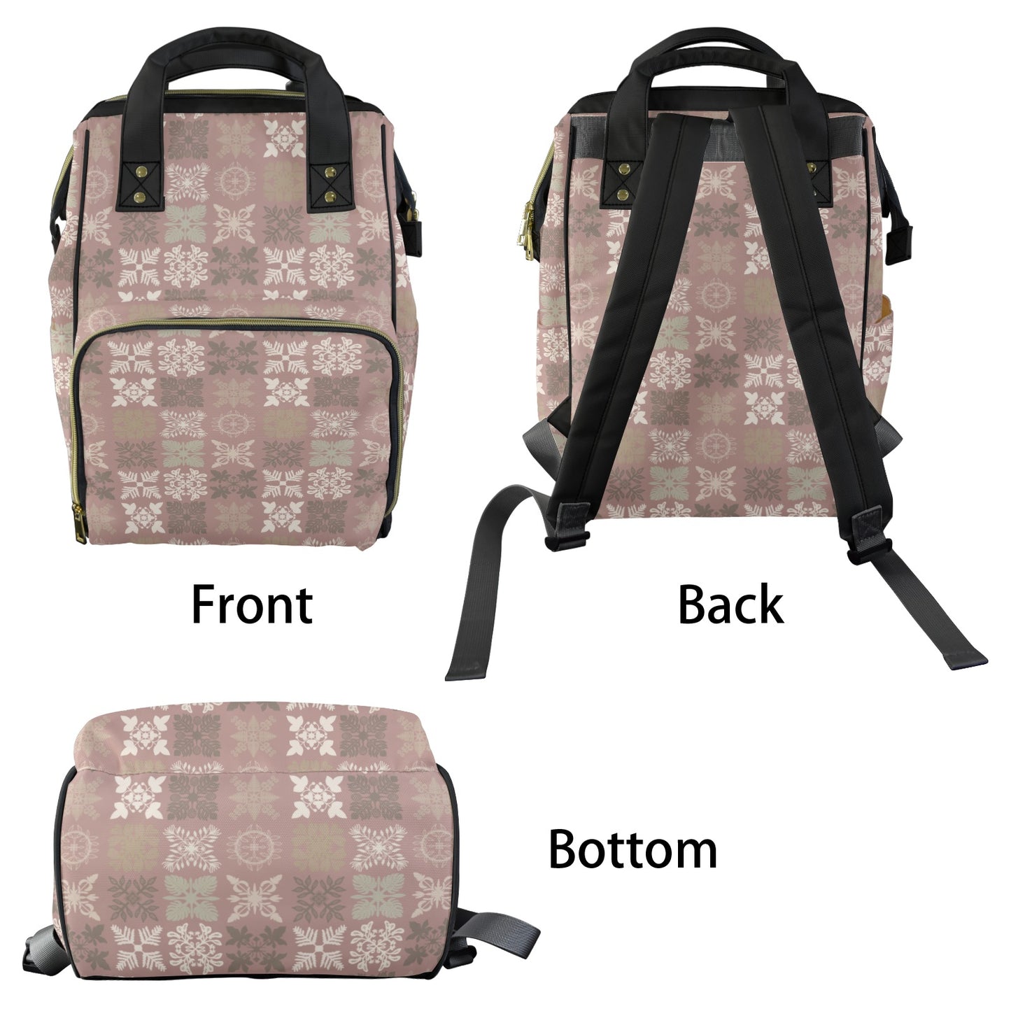 Kapa Kuiki Hawaiian Print Quilt Design Mult-Function Backpack - Mauve and Taupe