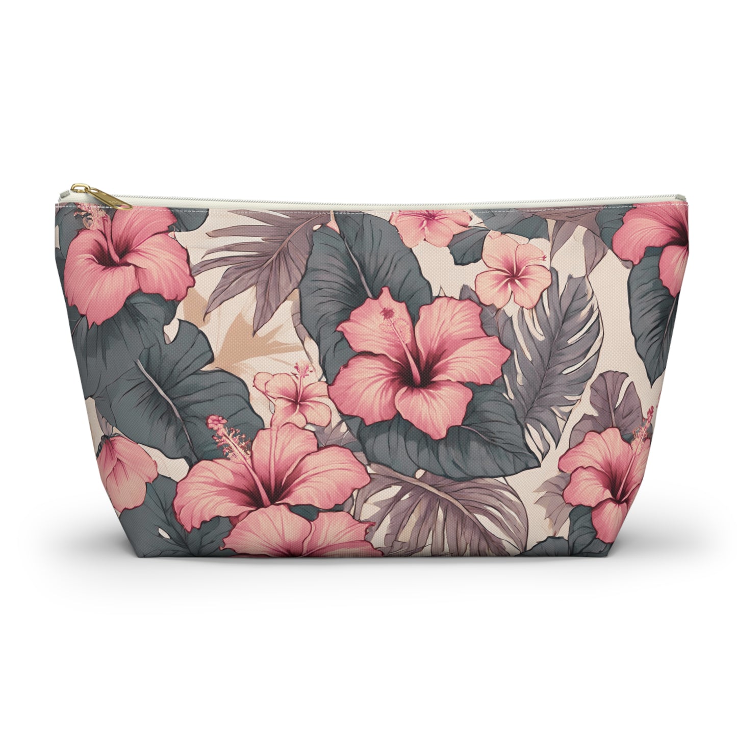 Hibiscus Hawaiian Tropical Print Soft Tones - Accessory Pouch w T-bottom