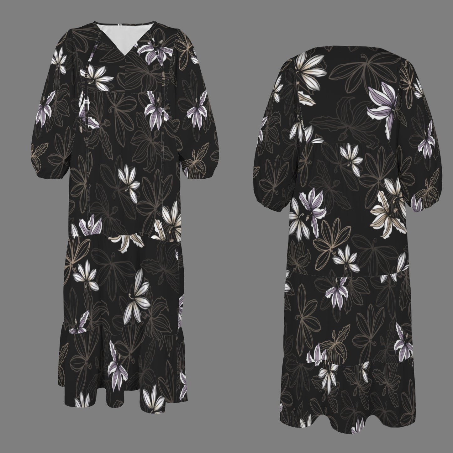Pauahi Mu'u mu'u maxi dress - naupaka in black and taupe