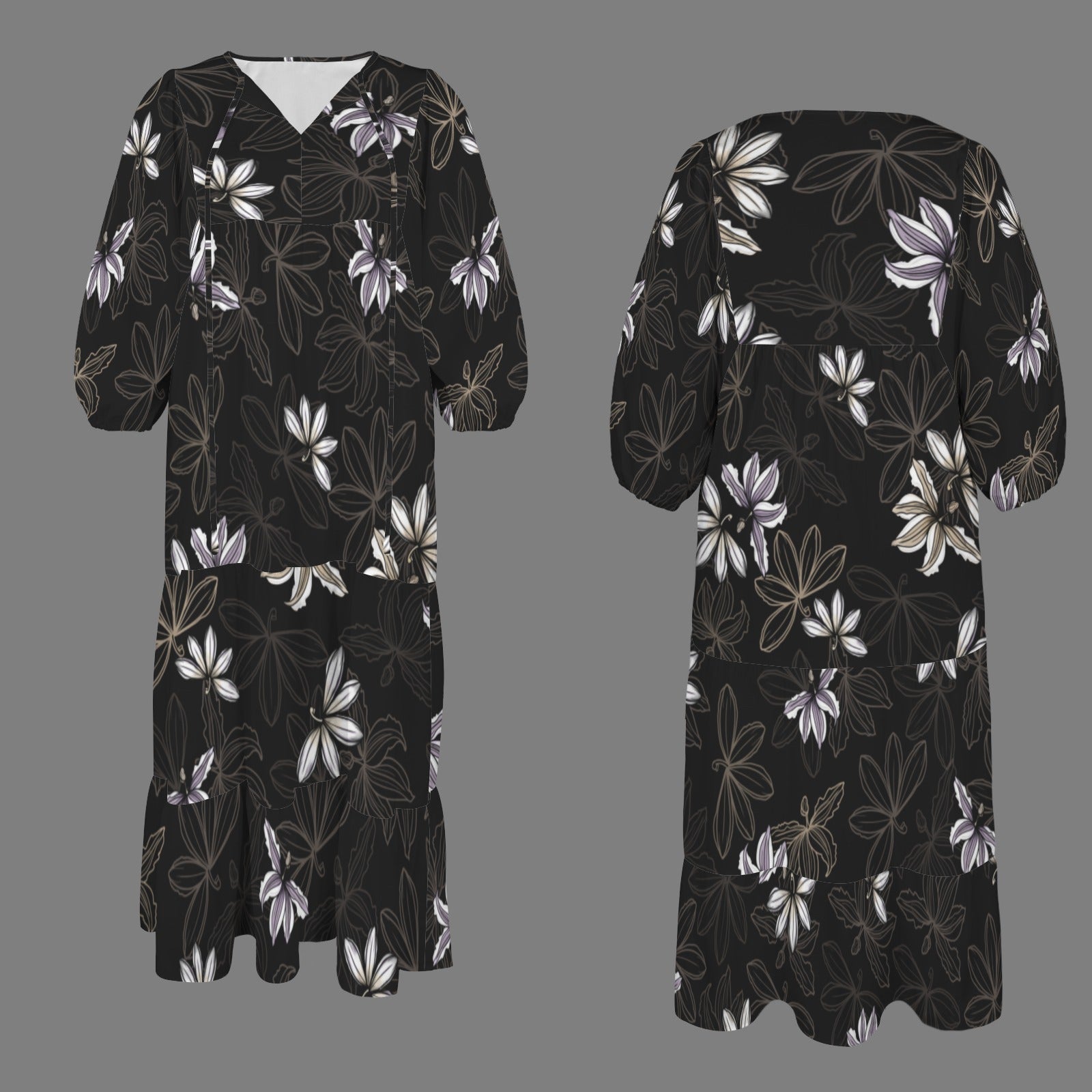 Pauahi Mu'u mu'u maxi dress - naupaka in black and taupe