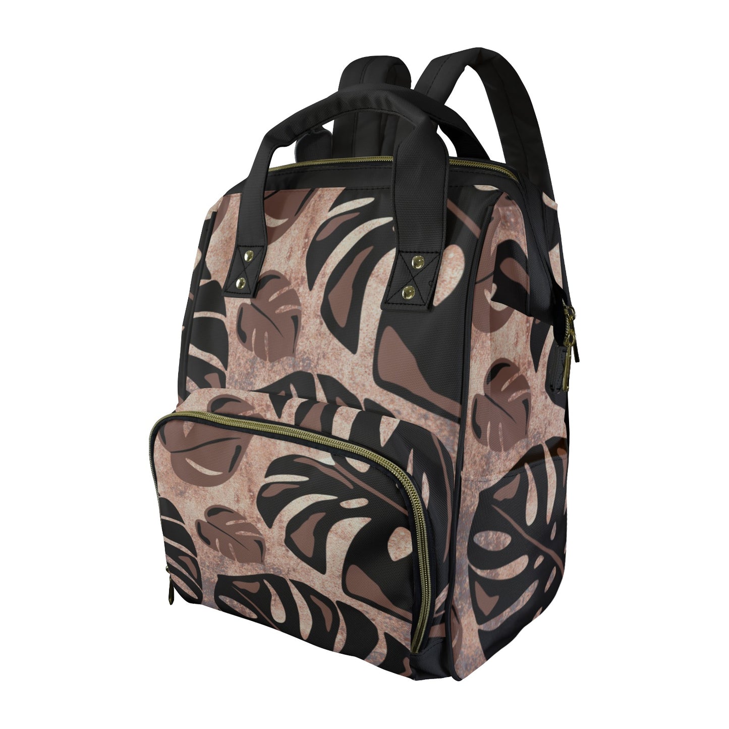 Monstera Hawaiian Print Multi-Function Backpack - Brown