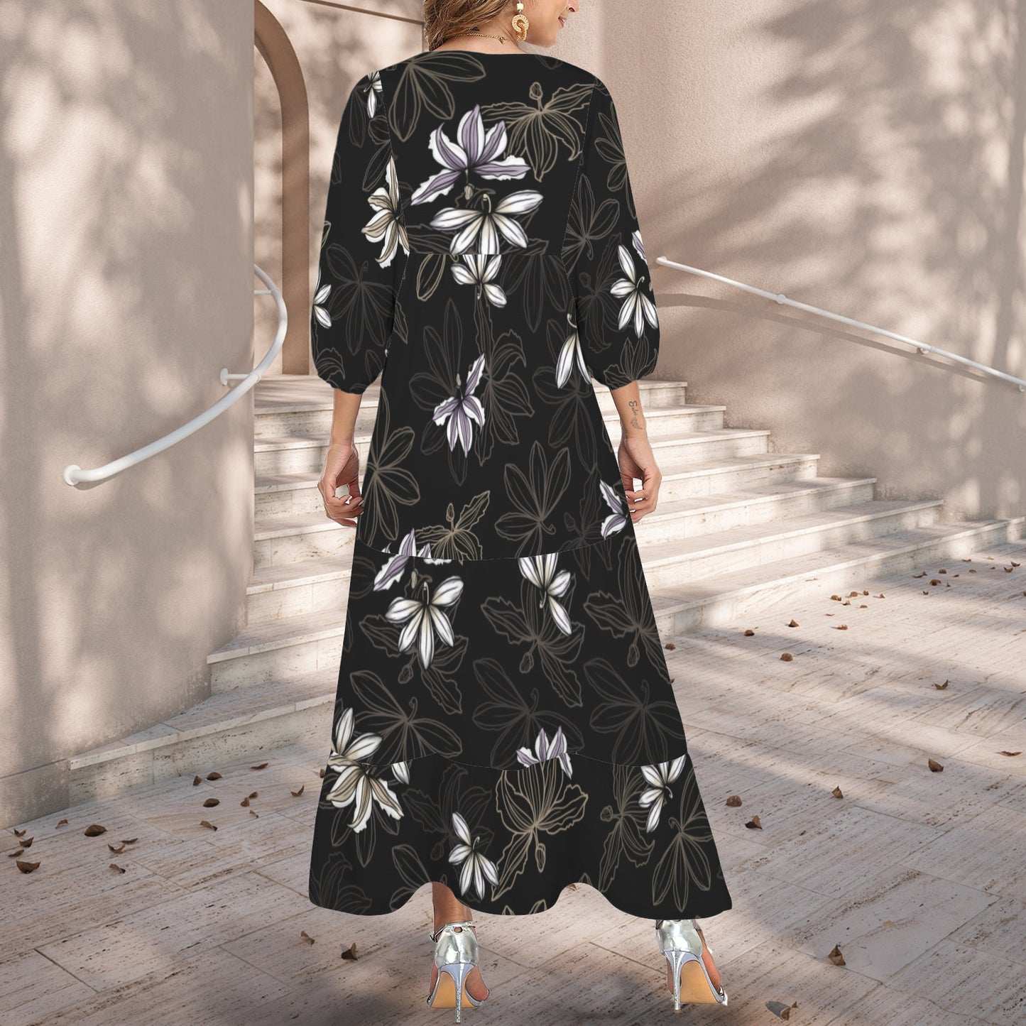 Pauahi Mu'u mu'u maxi dress - naupaka - black and purple
