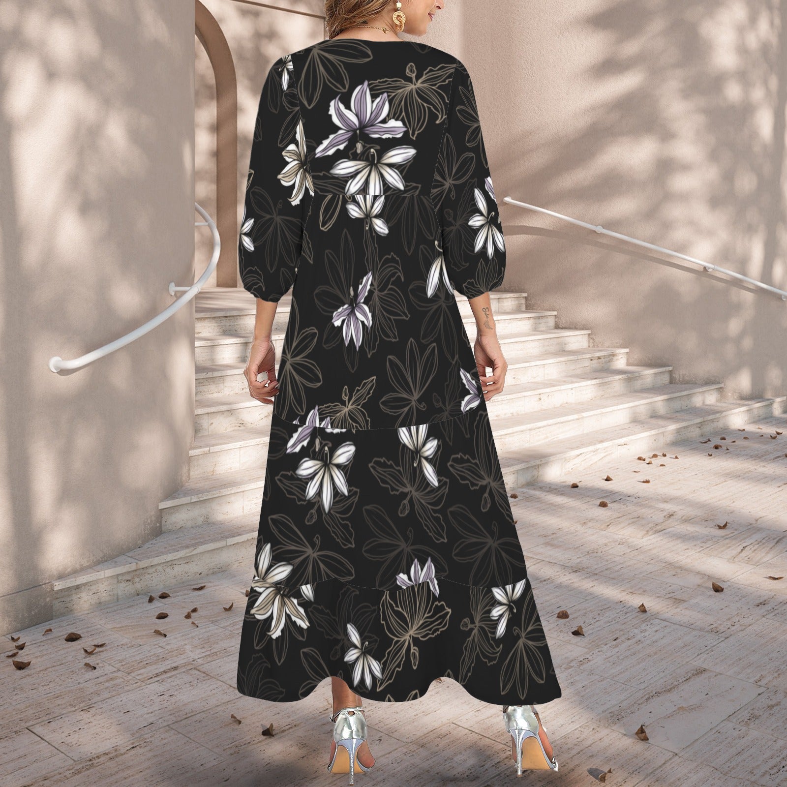 Pauahi Mu'u mu'u maxi dress - naupaka - black and purple