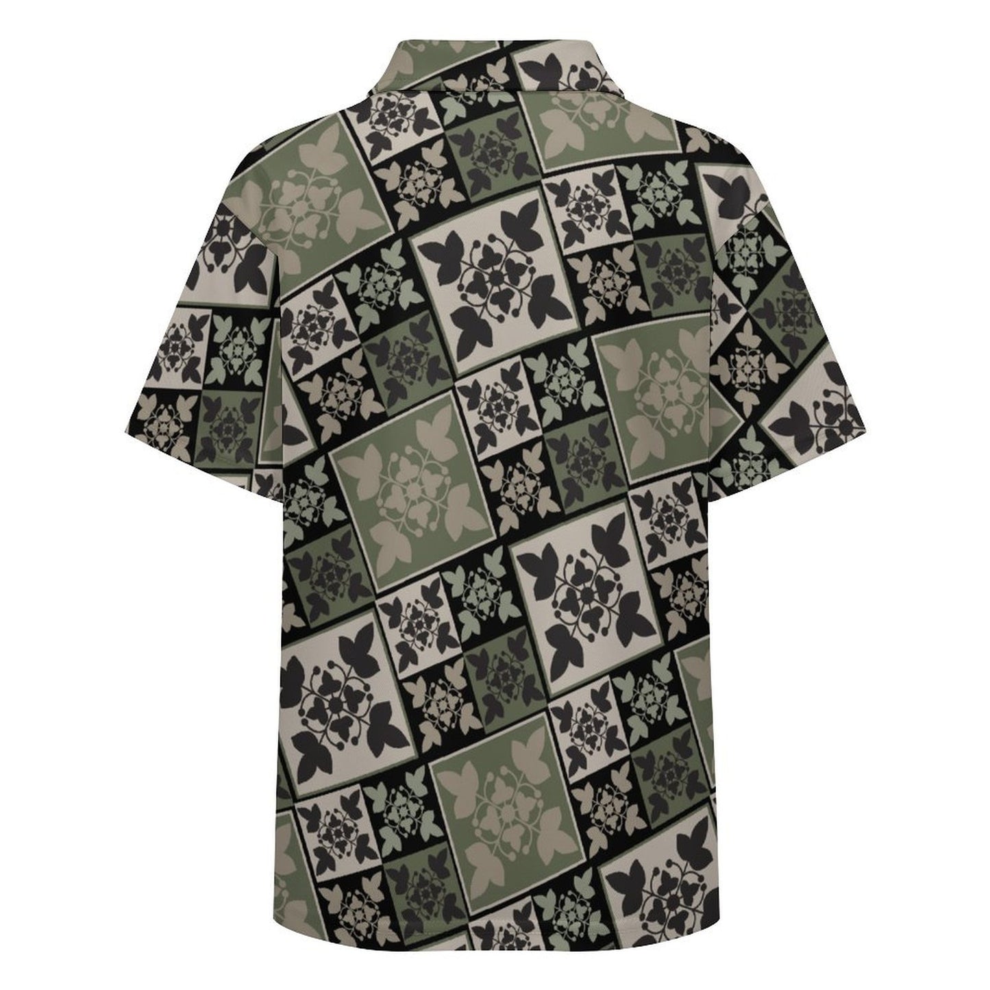 Kukui Nut Kapa Kuiki Hawaiian Print Keiki Polo Shirt - Green, Beige and Black