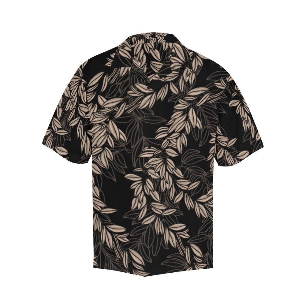 Maile Hawaiian Print Men's Aloha Shirt - Brown and Black