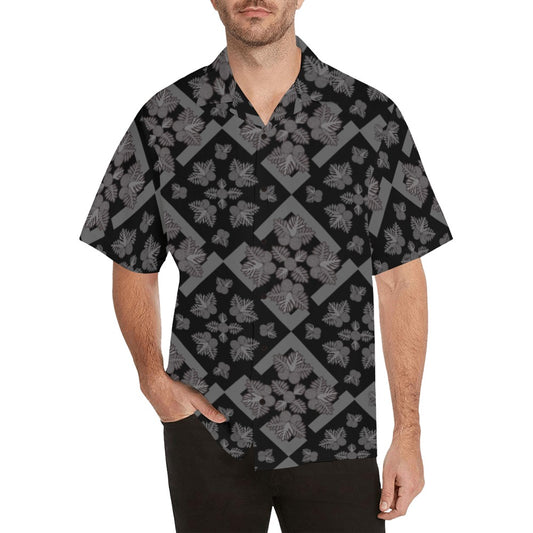 Ulu Quilt Menʻs Aloha Shirt - Black and Gray Hawaiian Shirt