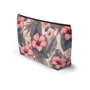 Hibiscus Hawaiian Tropical Print Soft Tones - Accessory Pouch w T-bottom