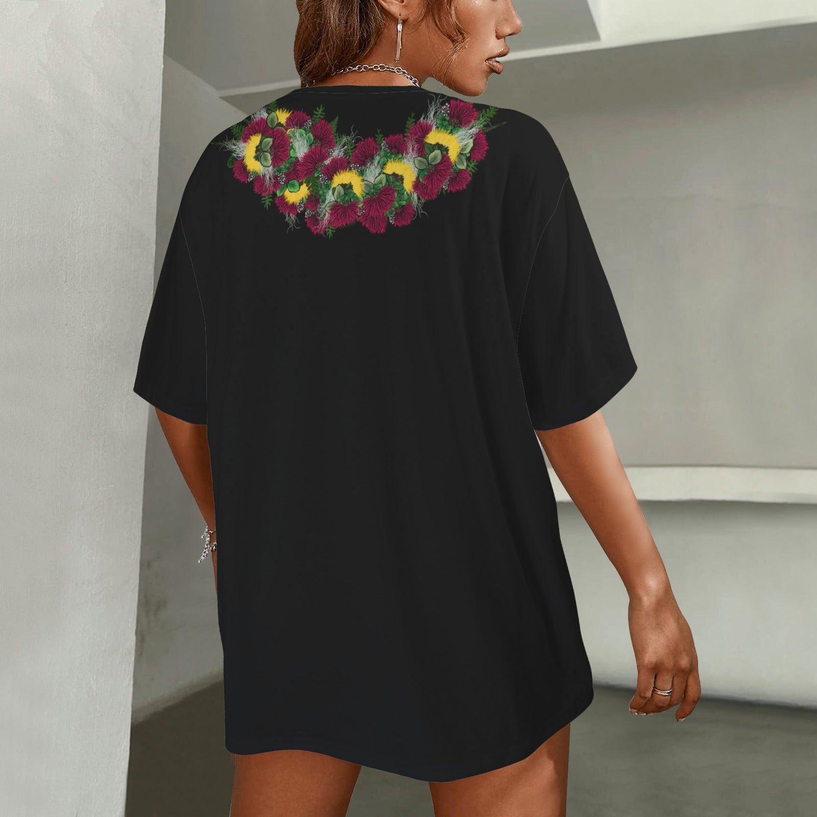 Oversized Hawaiian Lei Graphic T-Shirt  | Ohia Lehua, ʻŌhiʻa Lehua Lei