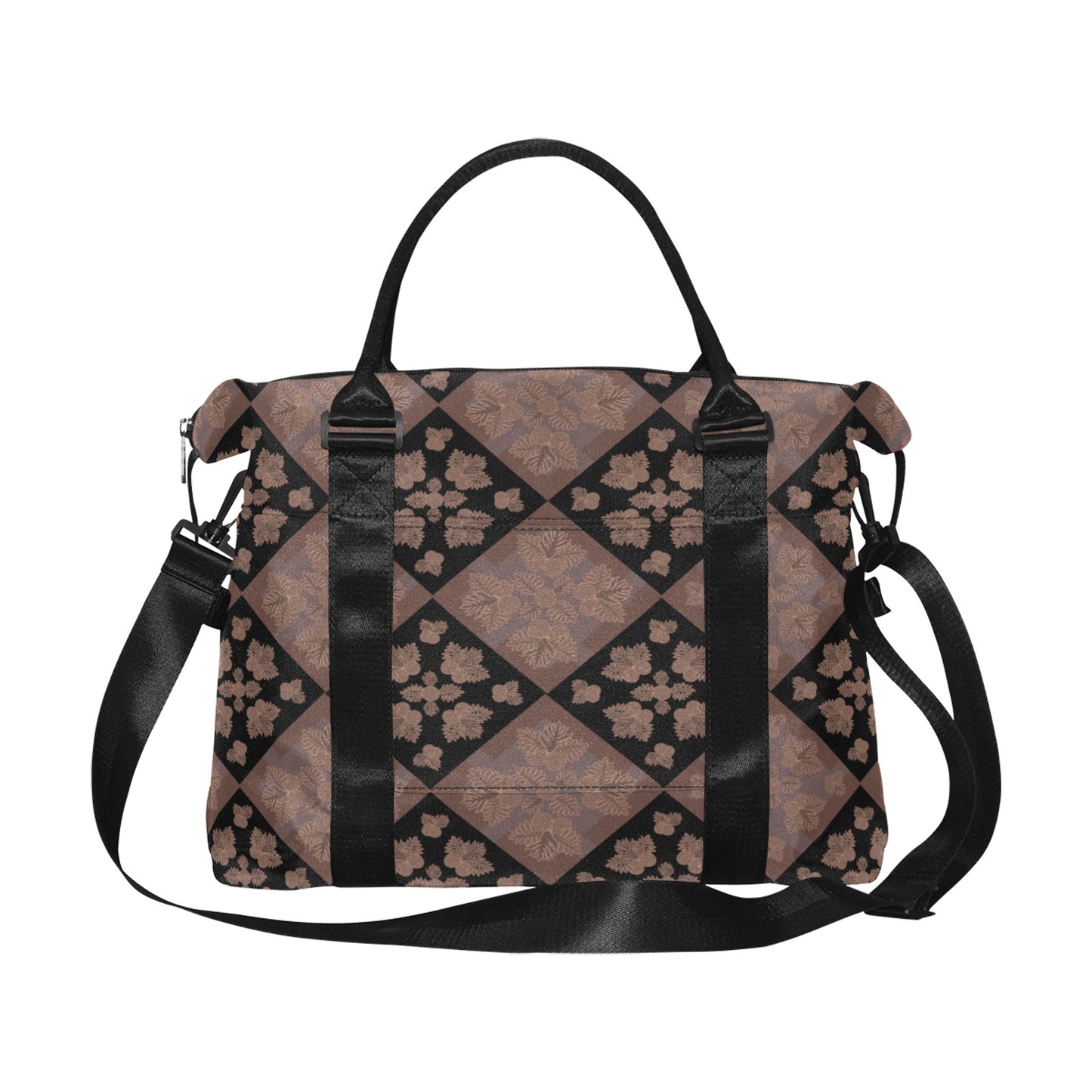 Ulu Quilt Duffle Bag with Trolley Sleeve - The Huaka'i Weekender Duffle (Mocha and black)