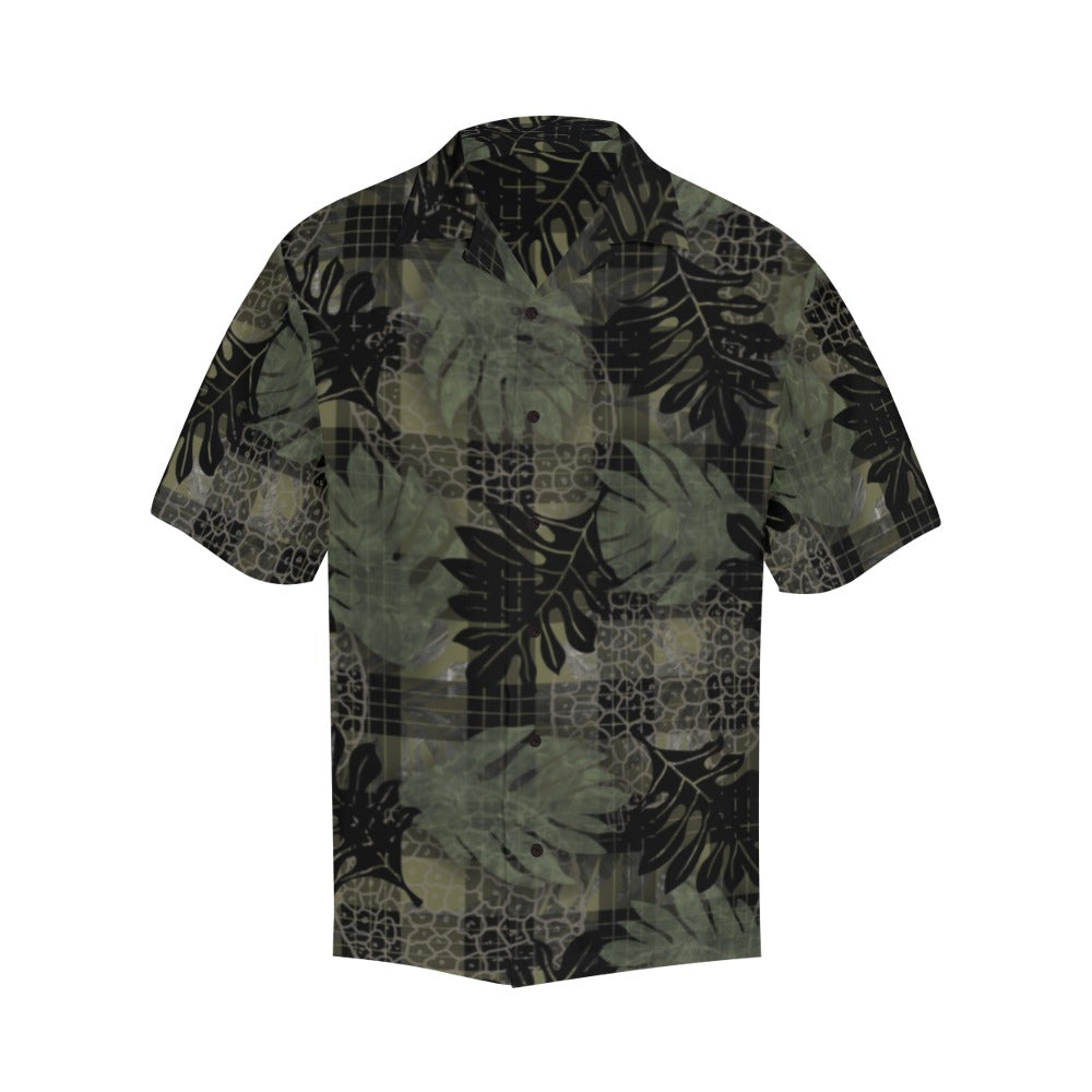 Palaka and Ulu Print - Men's Aloha Shirt - Black and Green