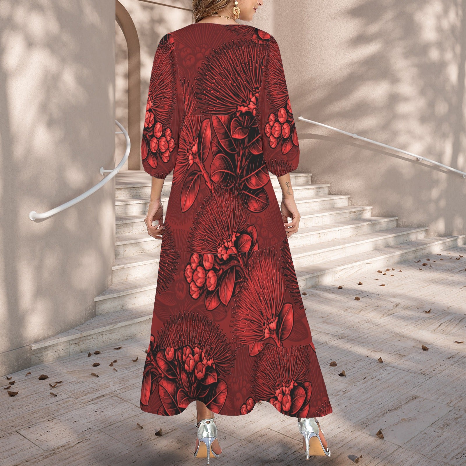 Pauahi Mu'u mu'u maxi dress - 'ōhiʻa lehua in bright red