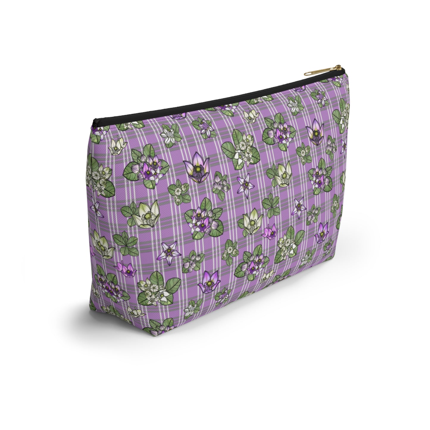 Pua Kalaunu and Palaka Hawaiian Print Accessory Pouch w T-bottom (purple)