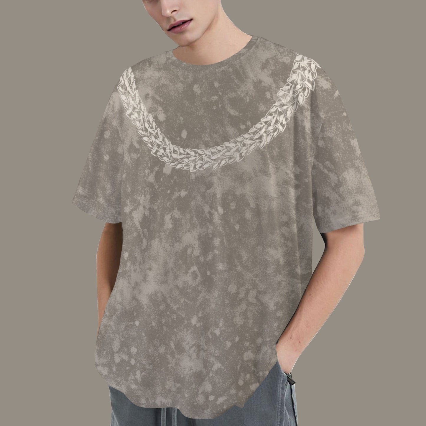 Oversized Vintage Wash Graphic T-shirt | Hawaiian Lei Tee, Smokey Taupe - Ni'ihau Shell Lei