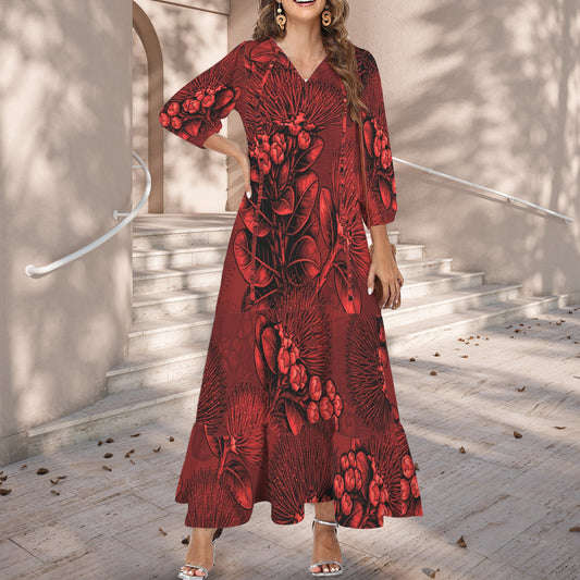 Pauahi Mu'u mu'u maxi dress - 'ōhiʻa lehua in bright red