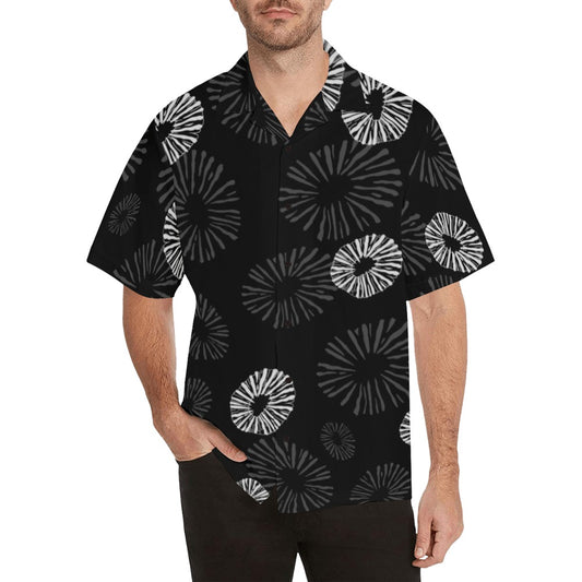 'Opihi Hawaiian Print - Menʻs Aloha Shirt, Black and Gray