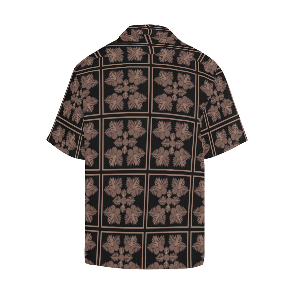 Ulu Quilt Design - Menʻs Aloha Shirt Black and Mocha Hawaiian Shirt