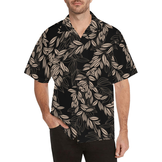 Maile Hawaiian Print Men's Aloha Shirt - Brown and Black