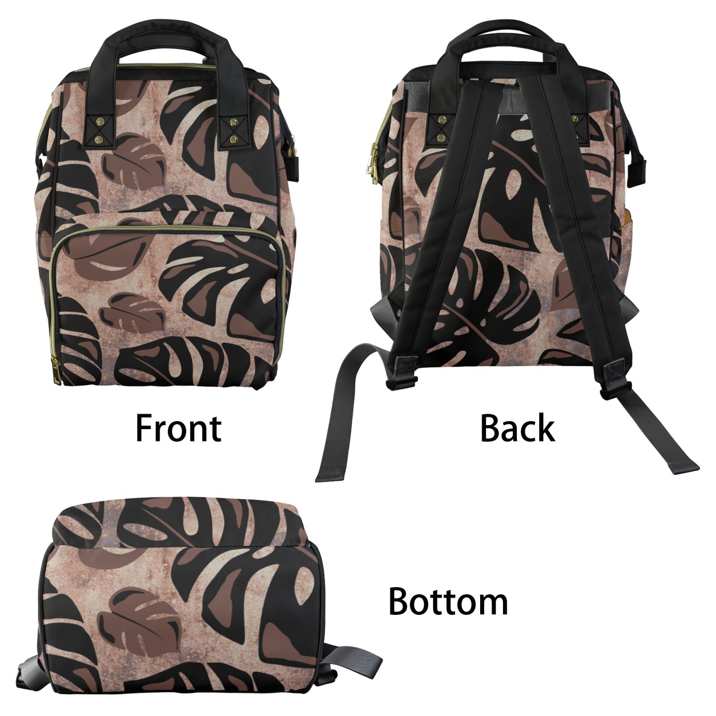 Monstera Hawaiian Print Multi-Function Backpack - Brown