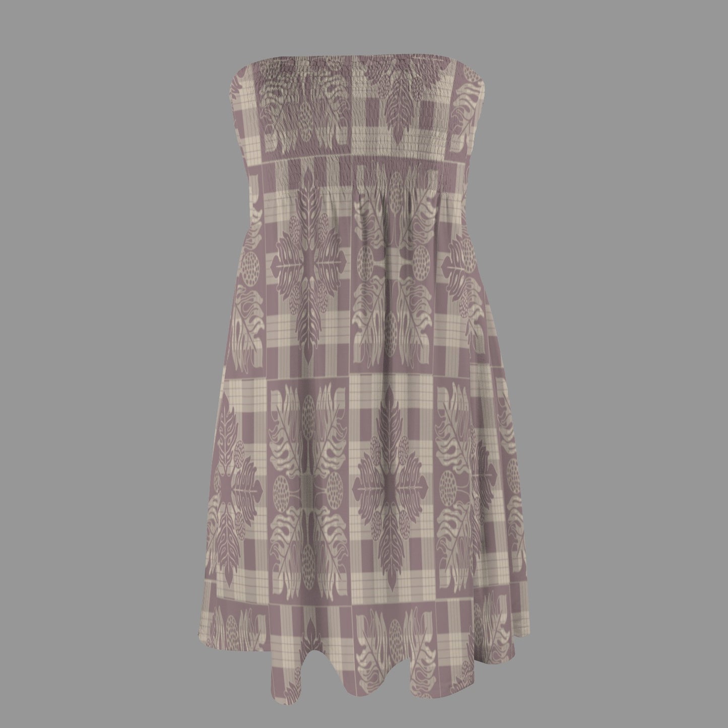 Hauʻoli Strapless Tube Dress - Kapa Kuiki and palaka - Lavender and Cream