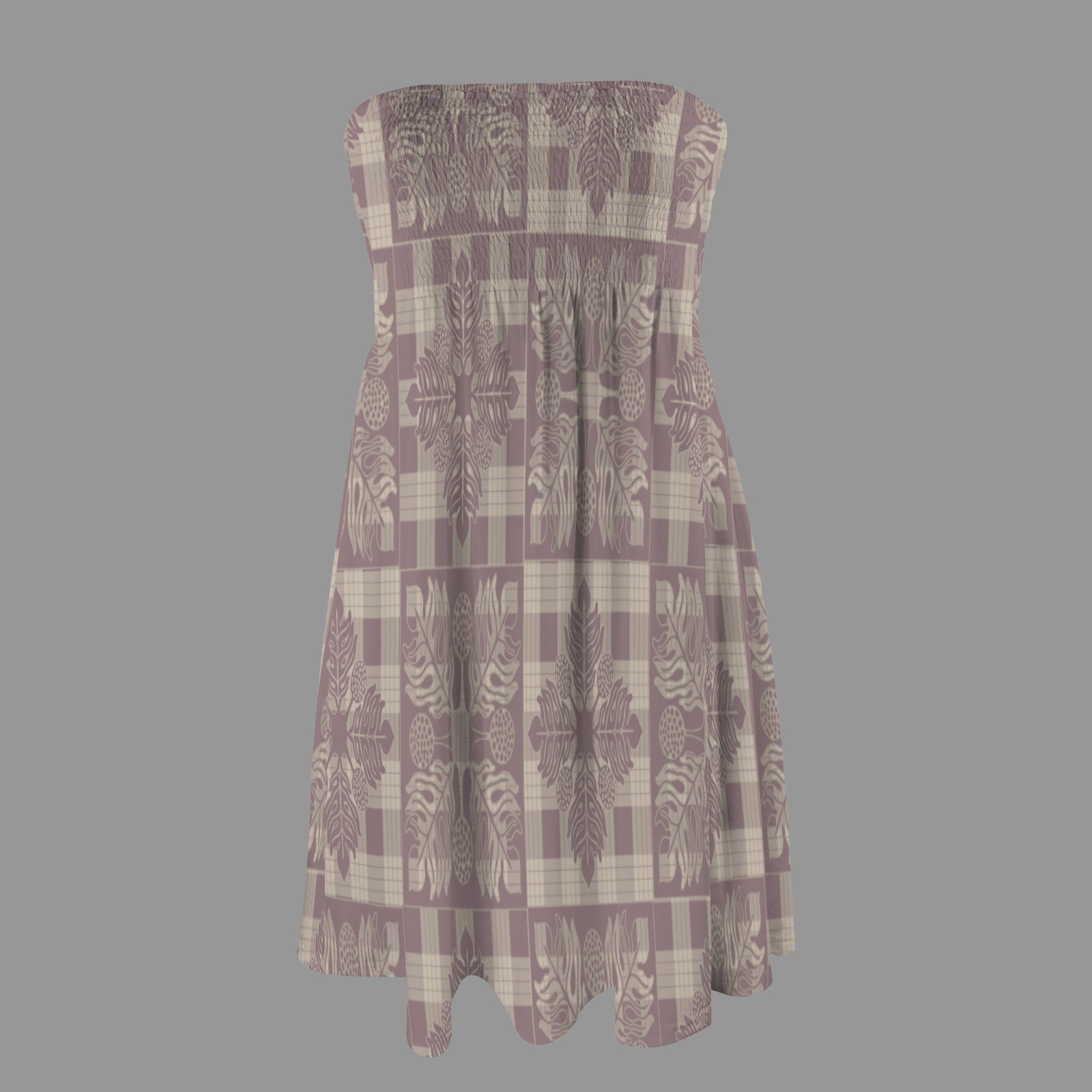 Hauʻoli Strapless Tube Dress - Kapa Kuiki and palaka - Lavender and Cream