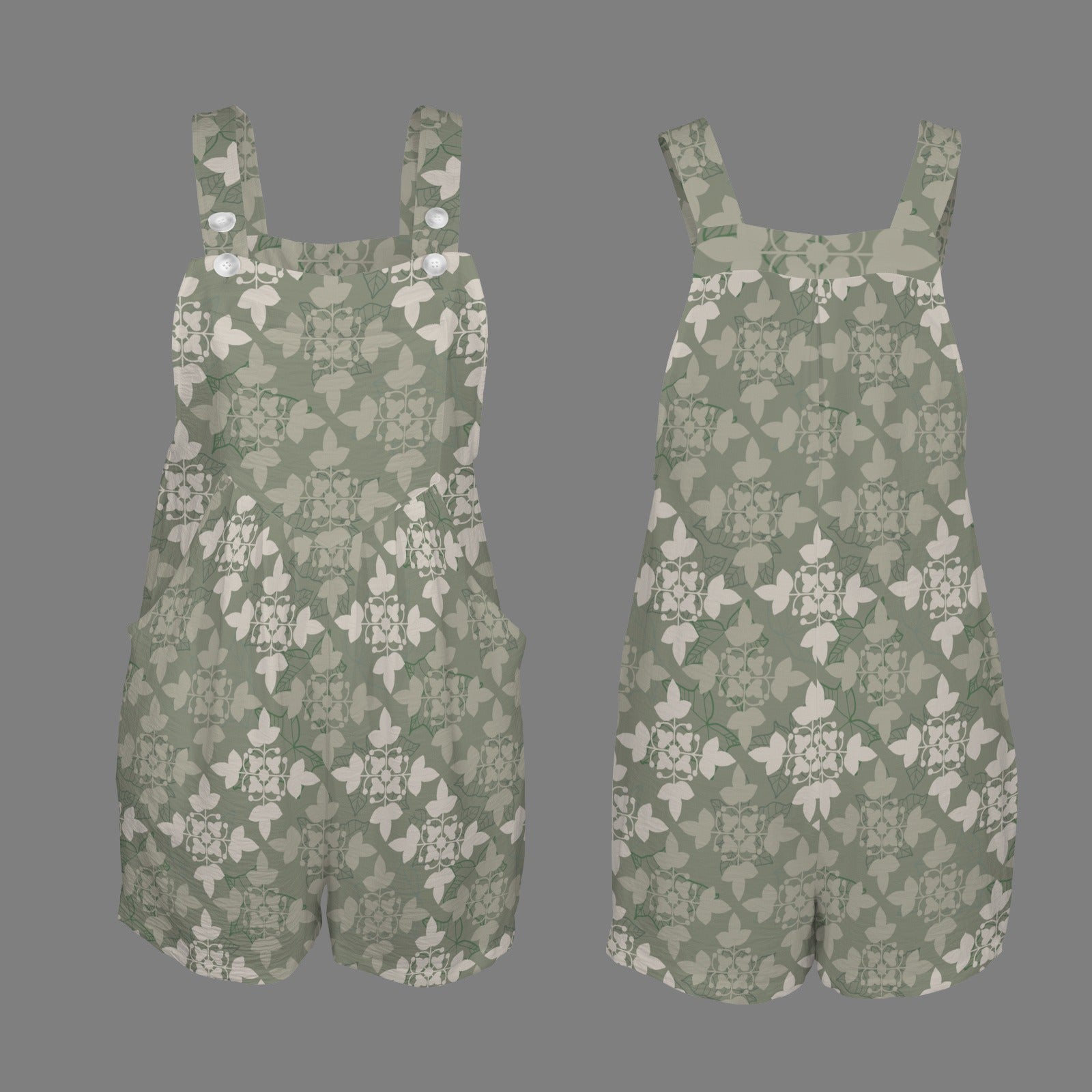 Ku'ulei Romper - Kapa Kuiki Print - Sage, Khaki and Gray