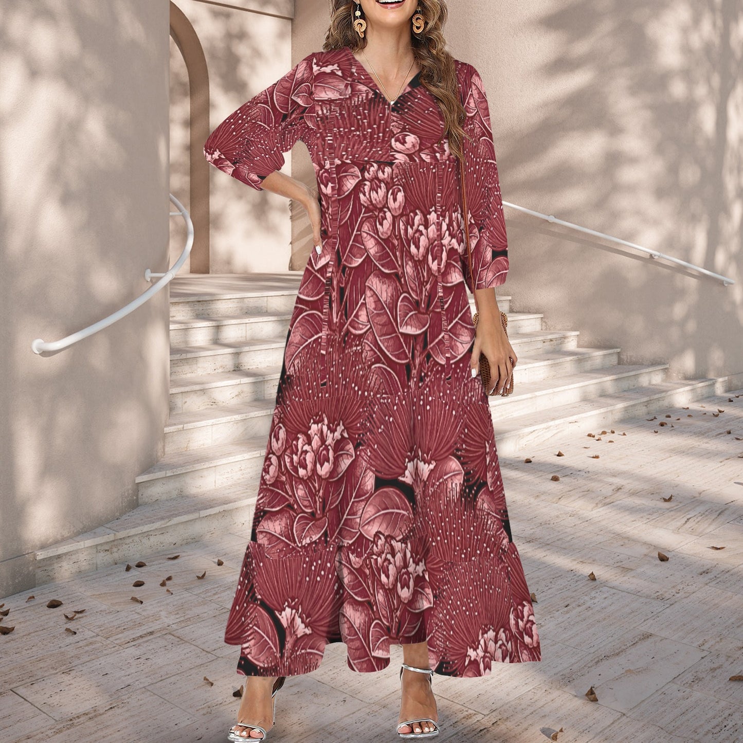 Pauahi Mu'u mu'u maxi dress - 'ōhiʻa lehua in red