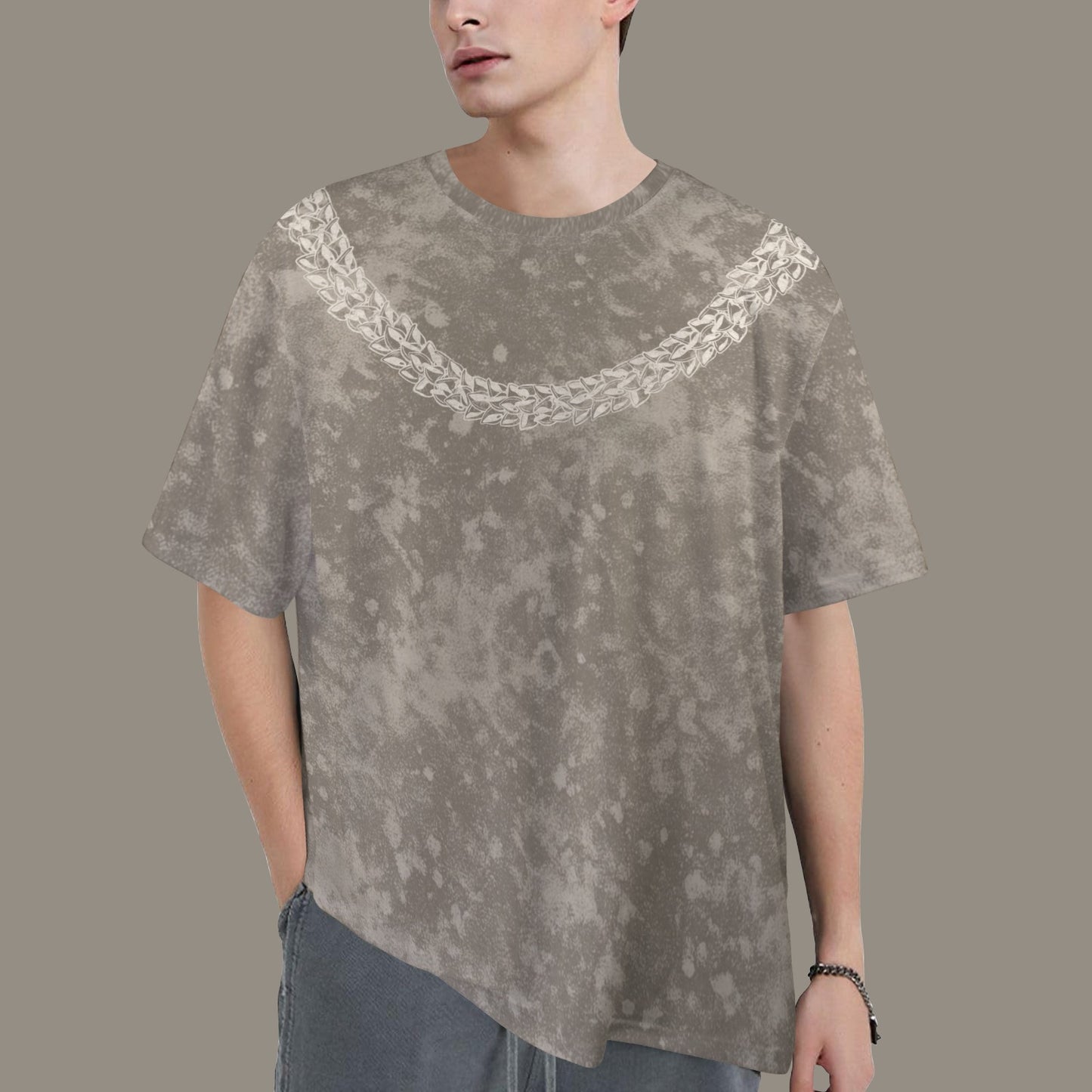 Oversized Vintage Wash Graphic T-shirt | Hawaiian Lei Tee, Smokey Taupe - Ni'ihau Shell Lei