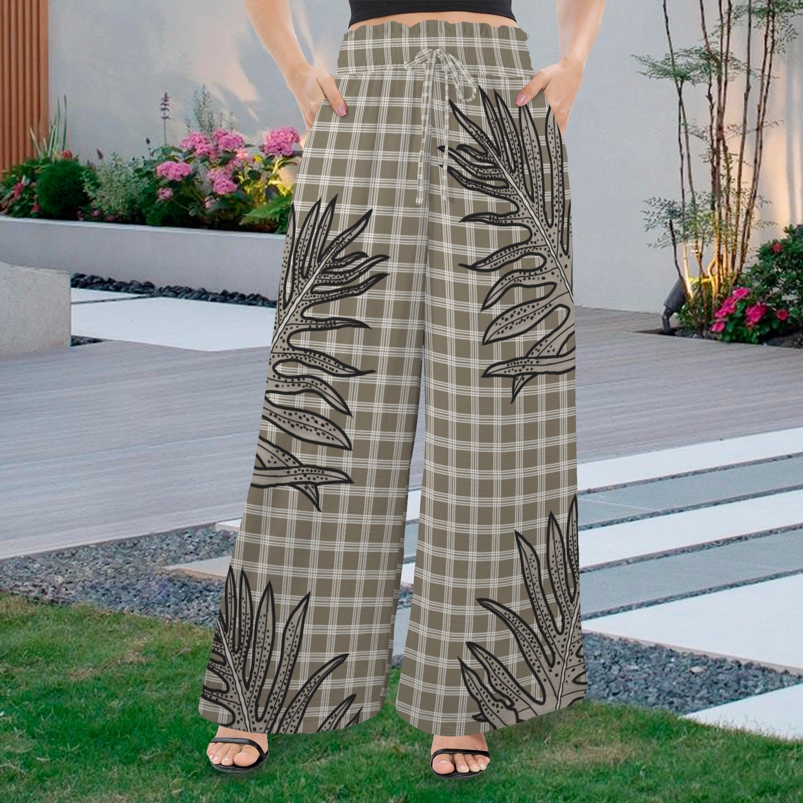 Makamae Elastic Waist Wide Leg Pants - Palaka and Laua'e in Taupe