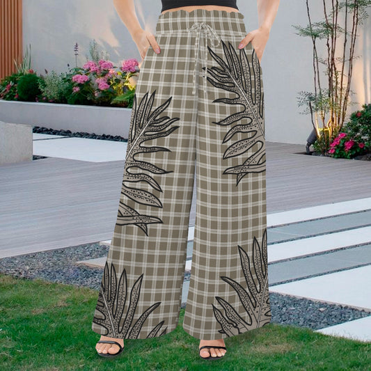 Makamae Elastic Waist Wide Leg Pants - Palaka and Laua'e in Taupe