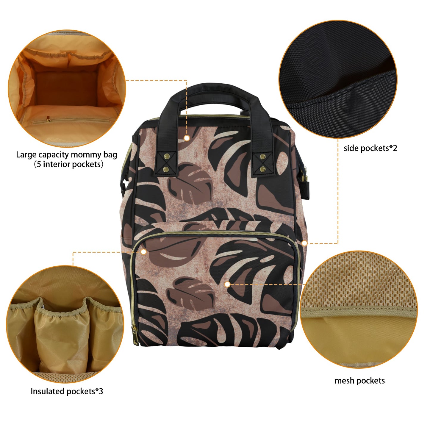 Monstera Hawaiian Print Multi-Function Backpack - Brown