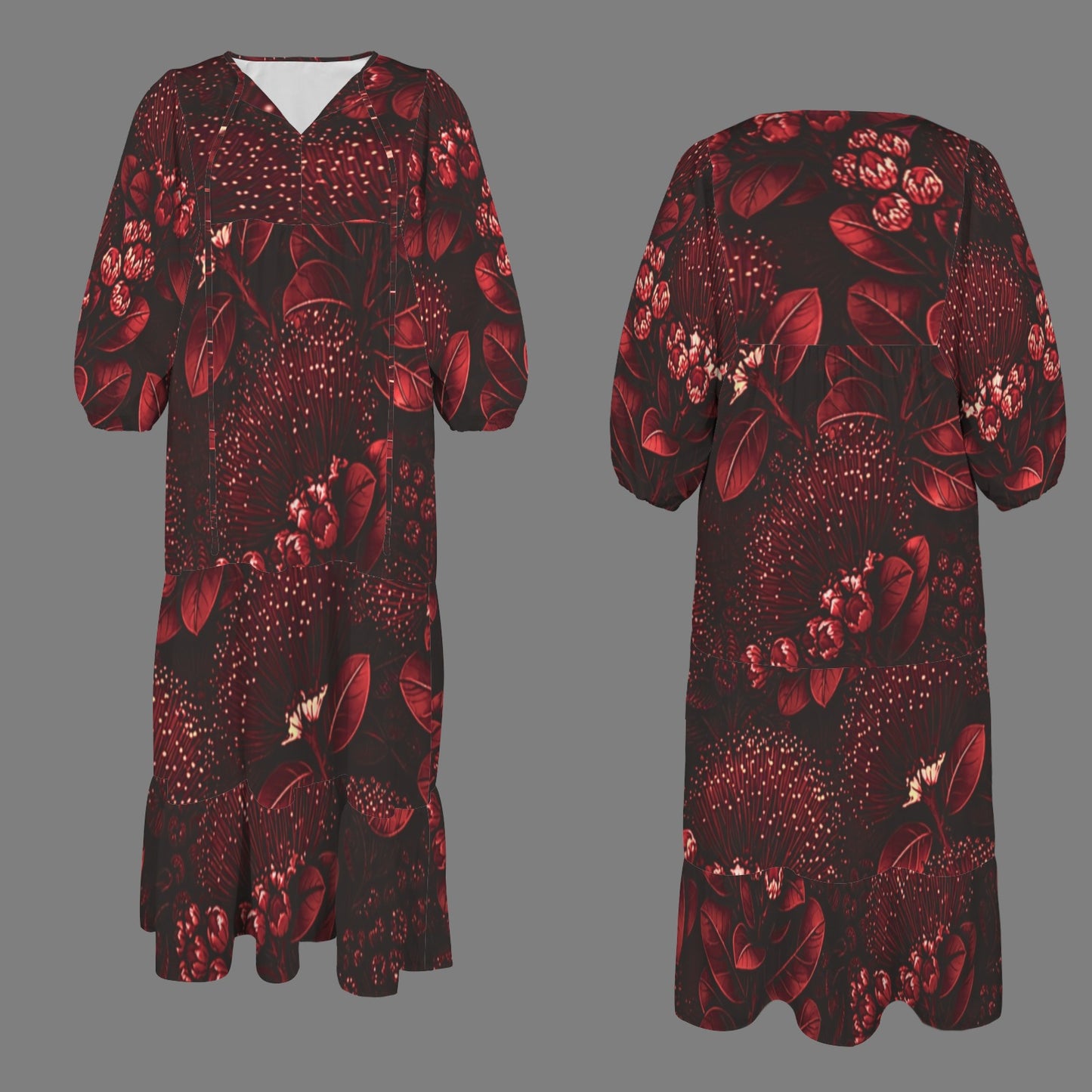 Pauahi Mu'u mu'u maxi dress - 'ōhiʻa lehua in red
