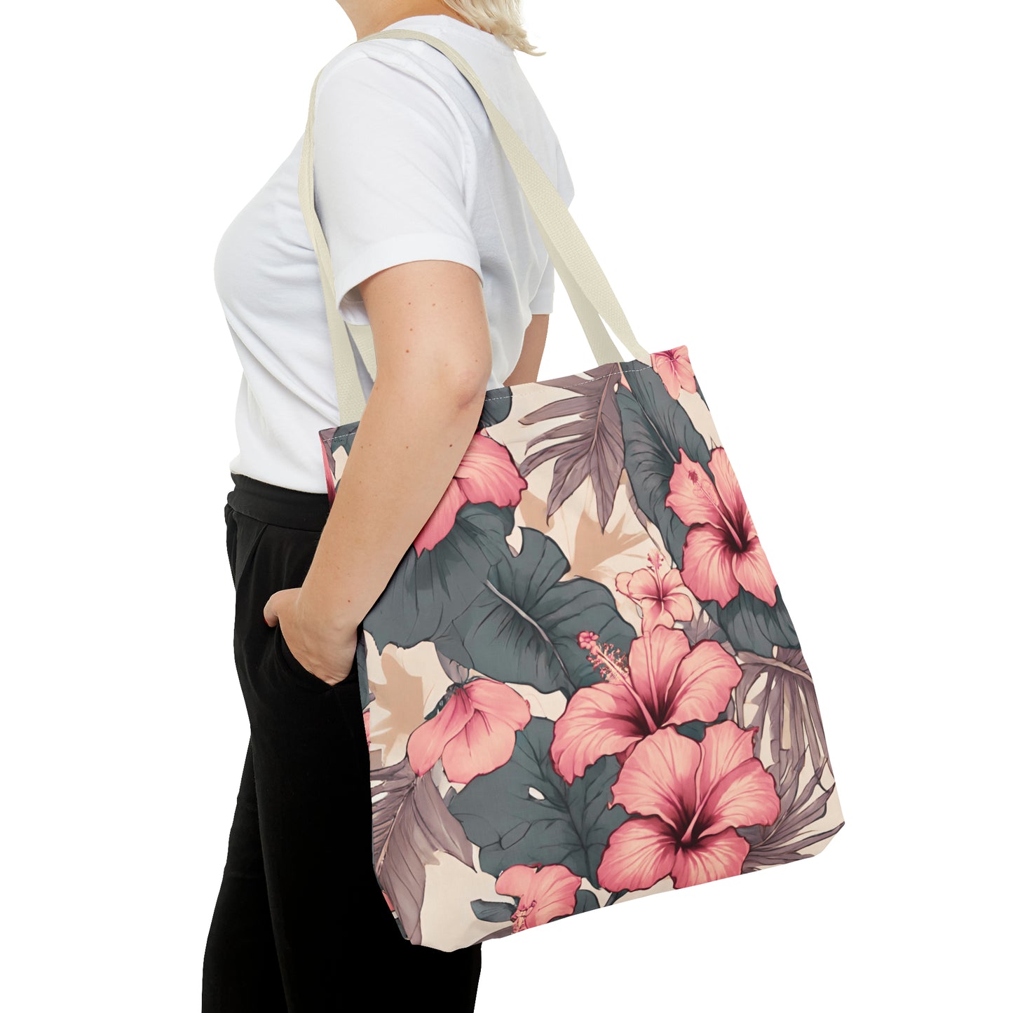 Hibiscus Tropical Hawaiian Print Tote Bag - Soft Tones