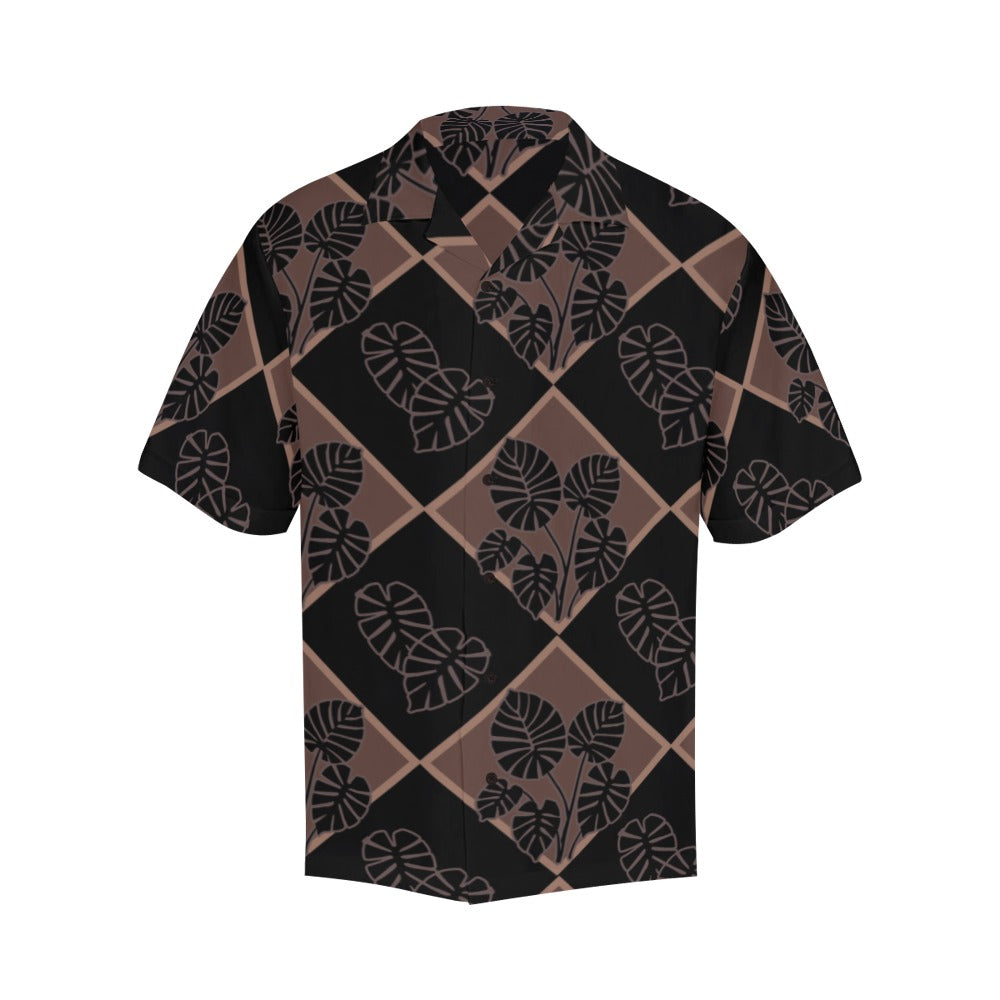 Kalo Quilt - Menʻs Aloha Shirt - Black and Mocha Hawaiian Shirt