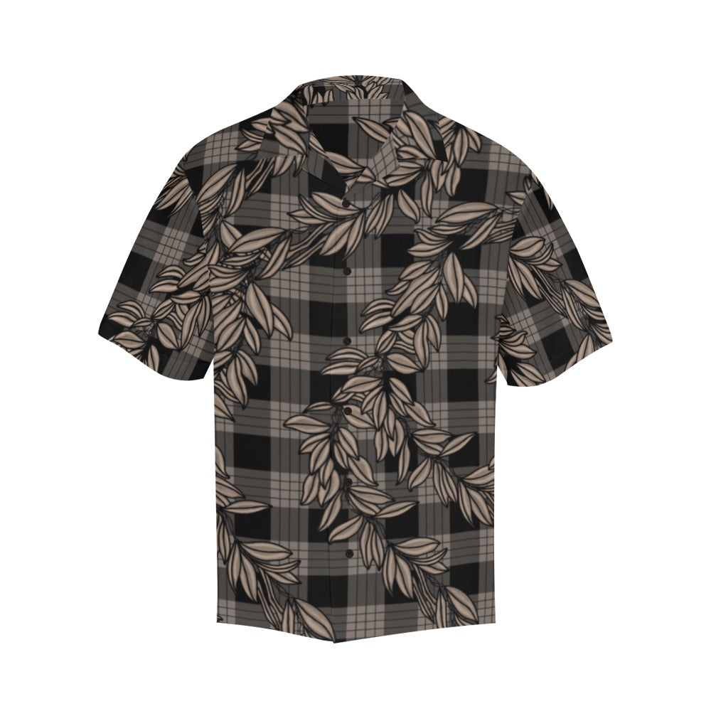 Maile and Palaka Hawaiian Print Men's Aloha Shirt - Brown and Black